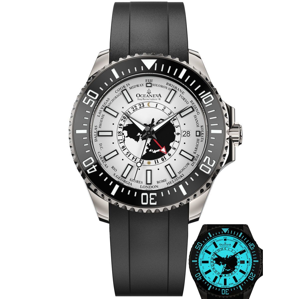 Oceaneva WorldTime 6000m Automatic Grade 5 Titanium GMT Watch Full Lume Blue