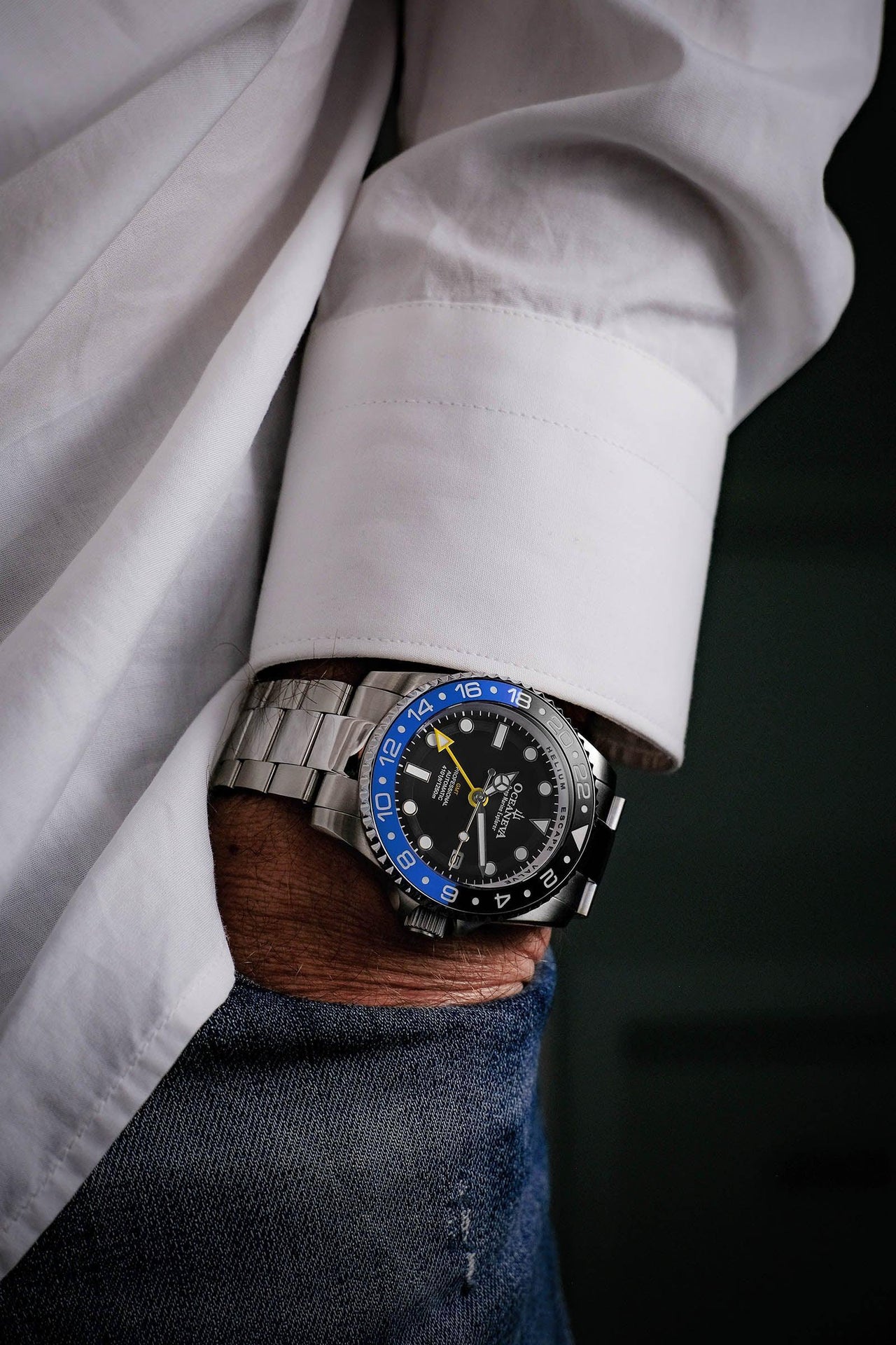 Oceaneva Men's GMT Automatic Deep Marine Explorer 1250M Pro Diver Black Dial Watch - BK.BL.NH.BK.GMT.ST automatic GMT watch, Automatic watches, Diver GMT, GMT Dive Watch, men's gmt watches