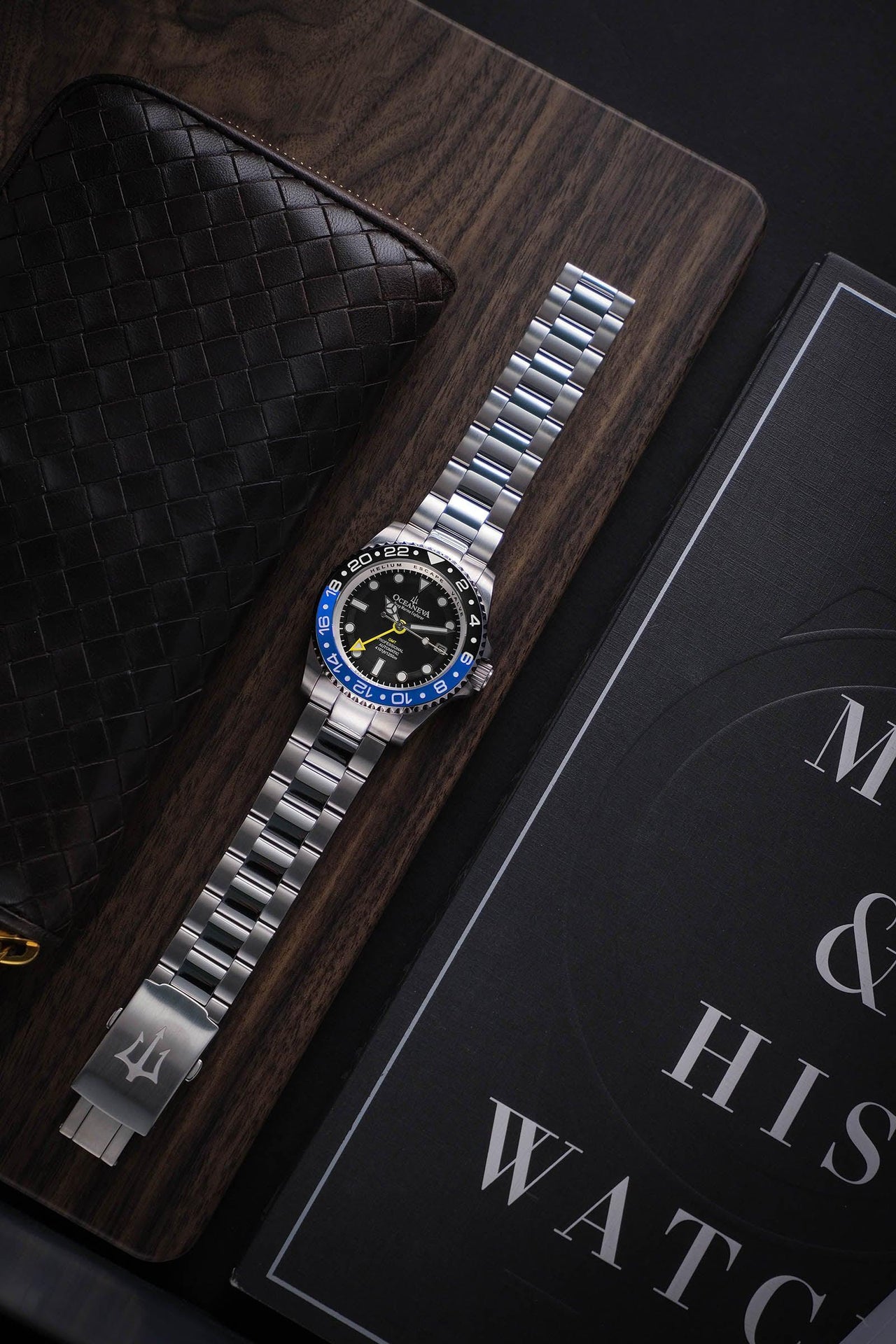 Oceaneva Men's GMT Automatic Deep Marine Explorer 1250M Pro Diver Black Dial Watch - BK.BL.NH.BK.GMT.ST automatic GMT watch, Automatic watches, Diver GMT, GMT Dive Watch, men's gmt watches