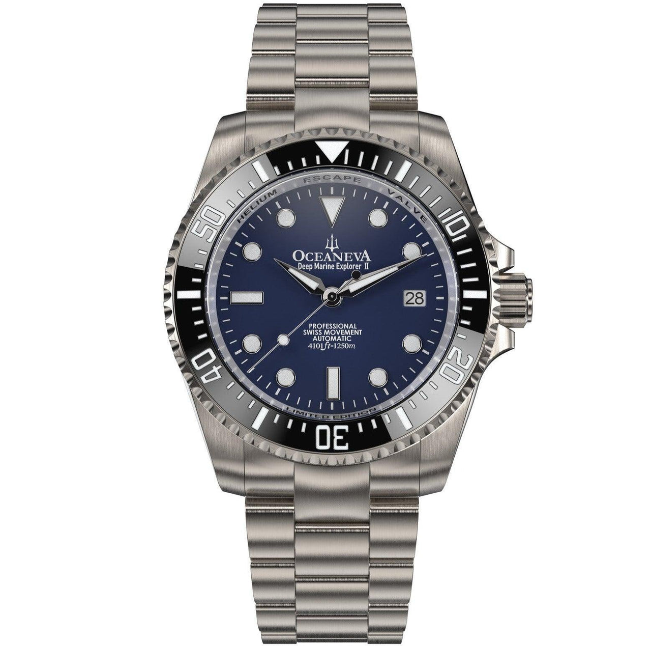 Oceaneva Men's Deep Marine Explorer II 1250M Titanium Watch Navy Blue - BKII200NBLTT Automatic watches, mens titanium watch, Navy blue dial watch, Titanium Watch, titanium watches for men