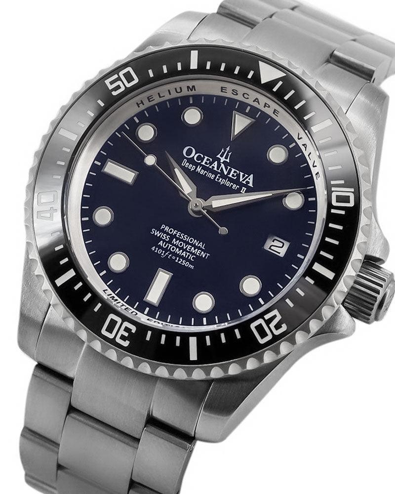 Oceaneva Men's Deep Marine Explorer II 1250M Titanium Watch Navy Blue - BKII200NBLTT Automatic watches, mens titanium watch, Navy blue dial watch, Titanium Watch, titanium watches for men