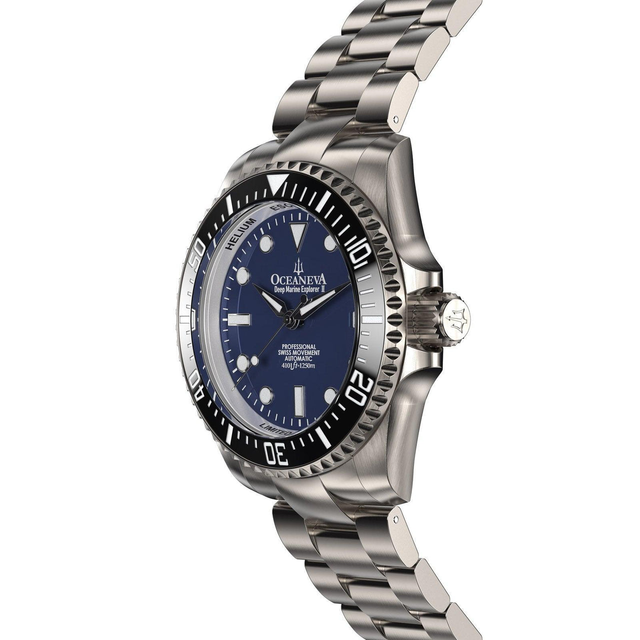 Oceaneva Men's Deep Marine Explorer II 1250M Titanium Watch Navy Blue - BKII200NBLTT Automatic watches, mens titanium watch, Navy blue dial watch, Titanium Watch, titanium watches for men