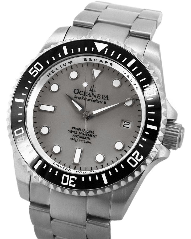 Oceaneva Deep Marine Explorer II Pro Diver Titanium Limited Edition 1250m - Light Gray Dia - BKII200SVTT Automatic watches, Light Gray Dial Watch, mens titanium watch, Titanium Watch, titanium watches for men