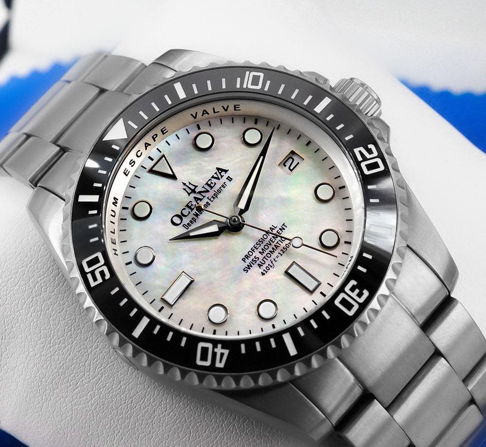 Oceaneva Deep Marine Explorer II Titanium Limited Edition Watch White Dial - BKII200WHMOPTT Automatic watches, mens titanium watch, Titanium Watch, titanium watches for men, White Mother of Pearl Dial Watch