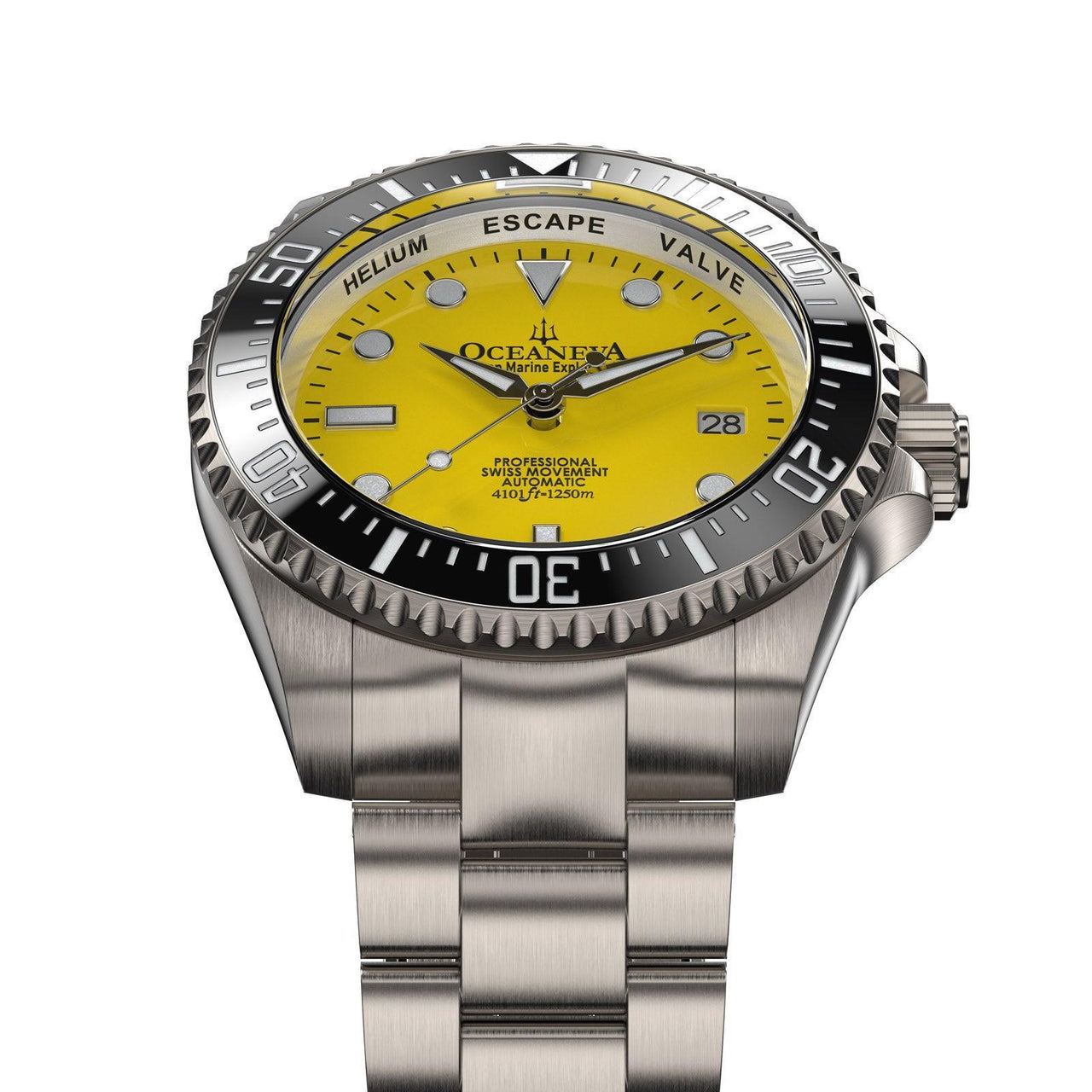 Oceaneva Men's Deep Marine Explorer II 1250M Titanium Watch Yellow - BKII200YLTT Automatic watches, mens titanium watch, Titanium Watch, titanium watches for men, yellow dial watch