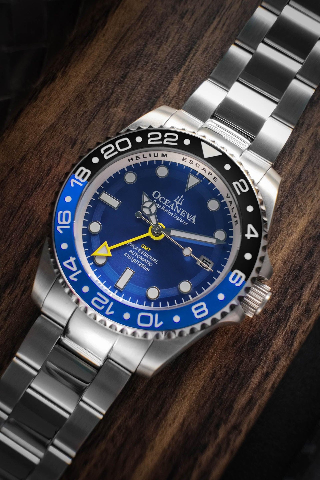 Oceaneva Men's GMT Automatic Deep Marine Explorer 1250M Pro Diver Blue Dial Watch - BL.BL.NH.BK.GMT.ST automatic GMT watch, Automatic watches, Diver GMT, GMT Dive Watch, men's gmt watches