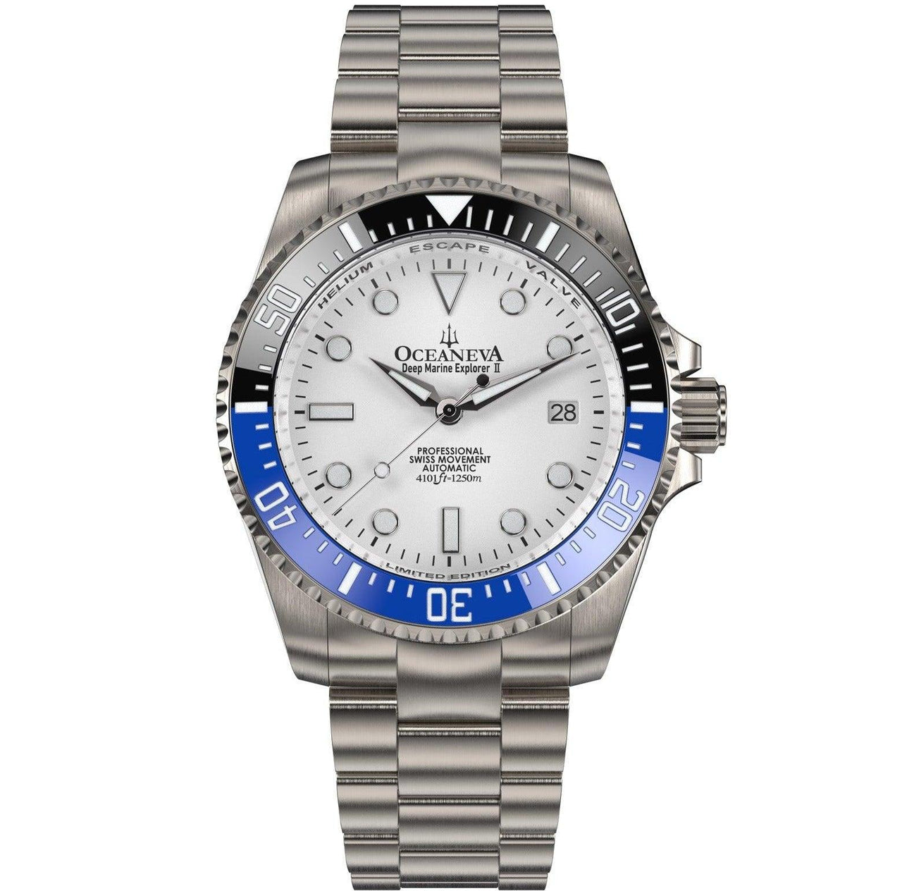 Oceaneva Deep Marine Explorer II Titanium Watch with White Dial - BLIIBK200WHTT Automatic watches, mens titanium watch, Titanium Watch, titanium watches for men, White dial Watch