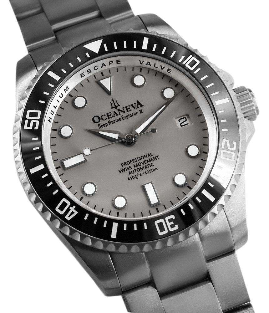 Oceaneva Deep Marine Explorer II Pro Diver Titanium Limited Edition 1250m - Light Gray Dia - BKII200SVTT Automatic watches, Light Gray Dial Watch, mens titanium watch, Titanium Watch, titanium watches for men