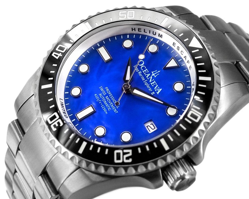 Oceaneva Deep Marine Explorer II Titanium Limited Edition 1250M - BKII200BLMOPTT Automatic watches, Blue mother of pearl dial watch, mens titanium watch, Titanium Watch, titanium watches for men