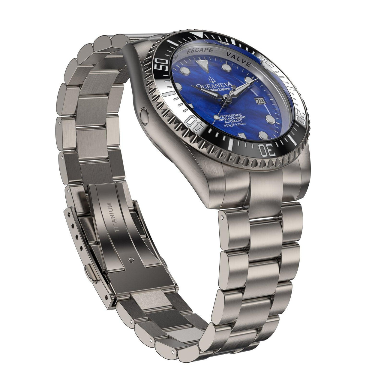 Oceaneva Deep Marine Explorer II Titanium Limited Edition 1250M - BKII200BLMOPTT Automatic watches, Blue mother of pearl dial watch, mens titanium watch, Titanium Watch, titanium watches for men