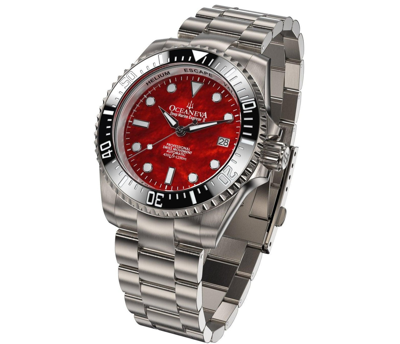 Oceaneva Deep Marine Explorer II Titanium Limited Edition - BKII200RDMOPTT Automatic watches, mens titanium watch, Red dial watch, Titanium Watch, titanium watches for men