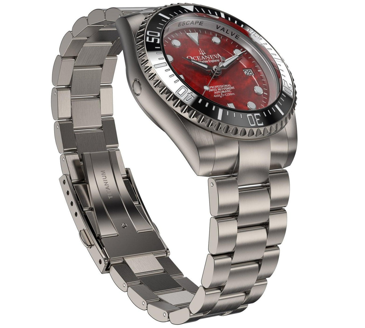 Oceaneva Deep Marine Explorer II Titanium Limited Edition - BKII200RDMOPTT Automatic watches, mens titanium watch, Red dial watch, Titanium Watch, titanium watches for men