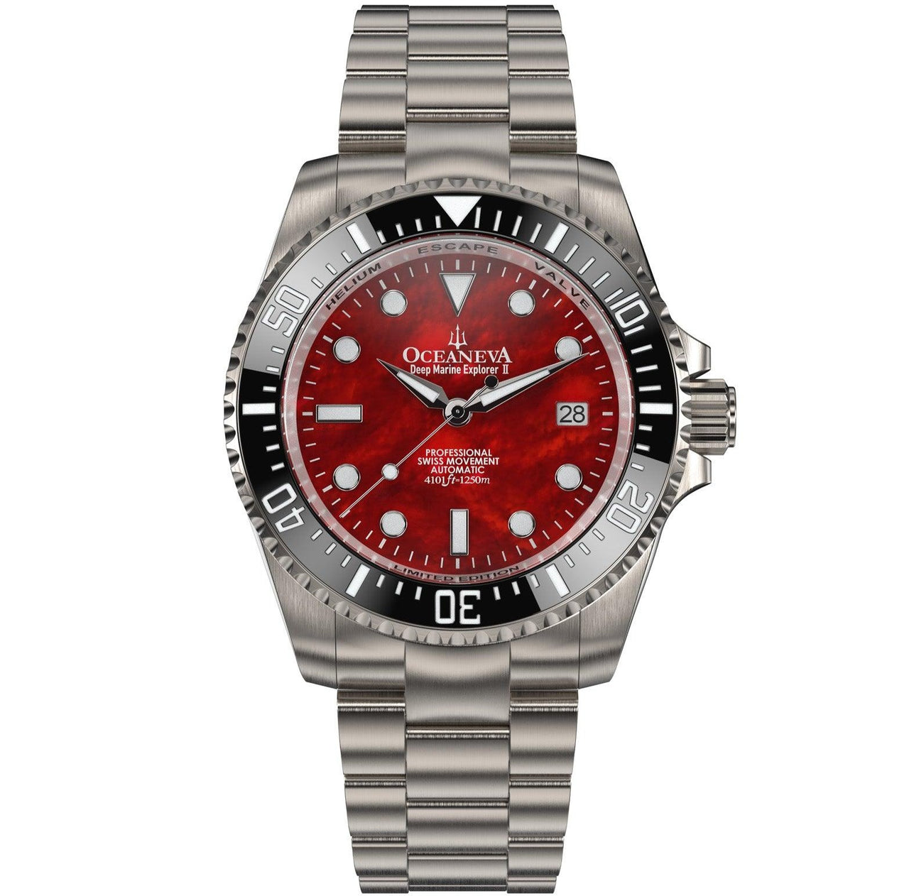 Oceaneva Deep Marine Explorer II Titanium Limited Edition - BKII200RDMOPTT Automatic watches, mens titanium watch, Red dial watch, Titanium Watch, titanium watches for men