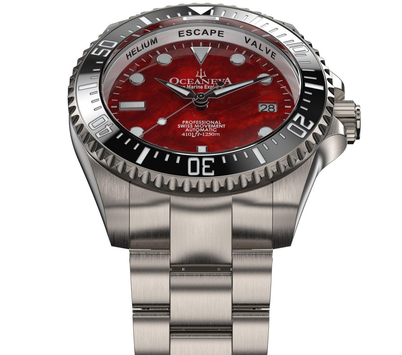 Oceaneva Deep Marine Explorer II Titanium Limited Edition - BKII200RDMOPTT Automatic watches, mens titanium watch, Red dial watch, Titanium Watch, titanium watches for men