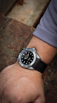 Thumbnail for Oceaneva Men's Deep Marine Explorer II 1250m Damascus Steel Watch Rubber Strap - DM200BK Automatic watches, damascus steel, Damascus steel dive watch, Damascus Steel Watch, Diver watch