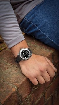 Thumbnail for Oceaneva Men's Deep Marine Explorer II 1250m Damascus Steel Watch Rubber Strap - DM200BK Automatic watches, damascus steel, Damascus steel dive watch, Damascus Steel Watch, Diver watch