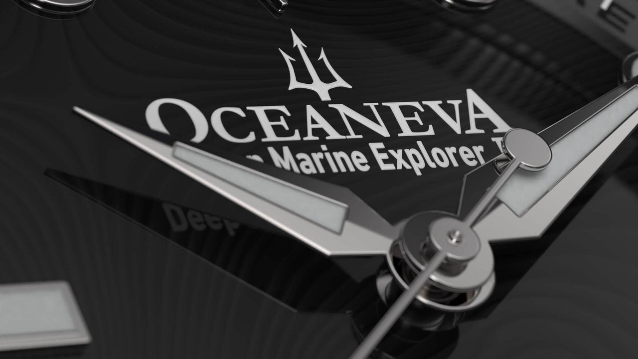 Oceaneva Mens Deep Marine Explorer II Black Damascus Steel Dial Watch - DM200BKDM Automatic watches, Black FKM rubber strap, damascus steel, Damascus Steel Watch, Diver watch