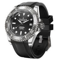 Thumbnail for Oceaneva Mens Deep Marine Explorer II Black Damascus Steel Dial Watch - DM200BKDM Automatic watches, Black FKM rubber strap, damascus steel, Damascus Steel Watch, Diver watch