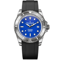Thumbnail for Oceaneva Mens Deep Marine Explorer II Damascus Steel Watch Blue Dial - DM200BL-BlackStrap Automatic watches, Black FKM rubber strap, damascus steel, Damascus Steel Watch, Diver watch
