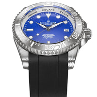 Thumbnail for Oceaneva Mens Deep Marine Explorer II Damascus Steel Watch Blue Dial - DM200BL-BlackStrap Automatic watches, Black FKM rubber strap, damascus steel, Damascus Steel Watch, Diver watch