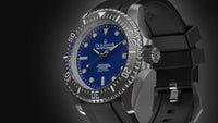 Thumbnail for Oceaneva Mens Deep Marine Explorer II Damascus Steel Watch Blue Dial - DM200BL-BlackStrap Automatic watches, Black FKM rubber strap, damascus steel, Damascus Steel Watch, Diver watch