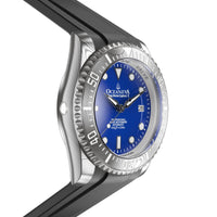Thumbnail for Oceaneva Mens Deep Marine Explorer II Damascus Steel Watch Blue Dial - DM200BL-BlackStrap Automatic watches, Black FKM rubber strap, damascus steel, Damascus Steel Watch, Diver watch