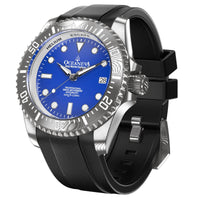 Thumbnail for Oceaneva Mens Deep Marine Explorer II Damascus Steel Watch Blue Dial - DM200BL-BlackStrap Automatic watches, Black FKM rubber strap, damascus steel, Damascus Steel Watch, Diver watch