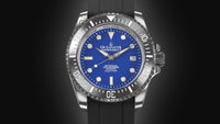 Thumbnail for Oceaneva Mens Deep Marine Explorer II Damascus Steel Watch Blue Dial - DM200BL-BlackStrap Automatic watches, Black FKM rubber strap, damascus steel, Damascus Steel Watch, Diver watch