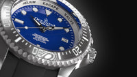 Thumbnail for Oceaneva Mens Deep Marine Explorer II Damascus Steel Watch Blue Dial - DM200BL-BlackStrap Automatic watches, Black FKM rubber strap, damascus steel, Damascus Steel Watch, Diver watch