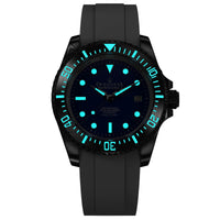 Thumbnail for Oceaneva Mens Deep Marine Explorer II Damascus Steel Watch Blue Dial White Rubber - DM200BL-WhiteStrap Automatic watches, damascus steel, Damascus Steel Watch, Diver watch, White FKM rubber strap