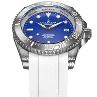 Thumbnail for Oceaneva Mens Deep Marine Explorer II Damascus Steel Watch Blue Dial White Rubber - DM200BL-WhiteStrap Automatic watches, damascus steel, Damascus Steel Watch, Diver watch, White FKM rubber strap