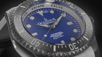 Thumbnail for Oceaneva Mens Deep Marine Explorer II Damascus Steel Watch Blue Dial White Rubber - DM200BL-WhiteStrap Automatic watches, damascus steel, Damascus Steel Watch, Diver watch, White FKM rubber strap
