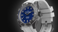 Thumbnail for Oceaneva Mens Deep Marine Explorer II Damascus Steel Watch Blue Dial White Rubber - DM200BL-WhiteStrap Automatic watches, damascus steel, Damascus Steel Watch, Diver watch, White FKM rubber strap