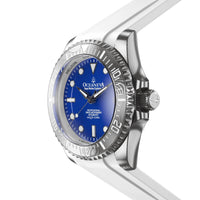 Thumbnail for Oceaneva Mens Deep Marine Explorer II Damascus Steel Watch Blue Dial White Rubber - DM200BL-WhiteStrap Automatic watches, damascus steel, Damascus Steel Watch, Diver watch, White FKM rubber strap