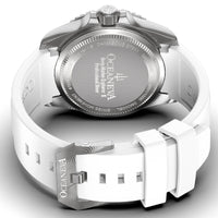 Thumbnail for Oceaneva Mens Deep Marine Explorer II Damascus Steel Watch Blue Dial White Rubber - DM200BL-WhiteStrap Automatic watches, damascus steel, Damascus Steel Watch, Diver watch, White FKM rubber strap