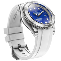 Thumbnail for Oceaneva Mens Deep Marine Explorer II Damascus Steel Watch Blue Dial White Rubber - DM200BL-WhiteStrap Automatic watches, damascus steel, Damascus Steel Watch, Diver watch, White FKM rubber strap