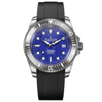 Thumbnail for Oceaneva Mens Deep Marine Explorer II Blue Damascus Steel Dial Watch Rubber - DM200BLDM Automatic watches, Black FKM rubber strap, damascus steel, Damascus Steel Watch, Diver watch