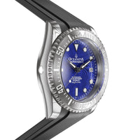 Thumbnail for Oceaneva Mens Deep Marine Explorer II Blue Damascus Steel Dial Watch Rubber - DM200BLDM Automatic watches, Black FKM rubber strap, damascus steel, Damascus Steel Watch, Diver watch