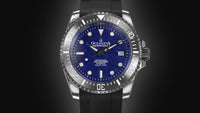 Thumbnail for Oceaneva Mens Deep Marine Explorer II Blue Damascus Steel Dial Watch Rubber - DM200BLDM Automatic watches, Black FKM rubber strap, damascus steel, Damascus Steel Watch, Diver watch