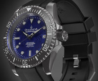 Thumbnail for Oceaneva Mens Deep Marine Explorer II Blue Damascus Steel Dial Watch Rubber - DM200BLDM Automatic watches, Black FKM rubber strap, damascus steel, Damascus Steel Watch, Diver watch