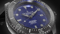Thumbnail for Oceaneva Mens Deep Marine Explorer II Blue Damascus Steel Dial Watch Rubber - DM200BLDM Automatic watches, Black FKM rubber strap, damascus steel, Damascus Steel Watch, Diver watch