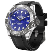 Thumbnail for Oceaneva Mens Deep Marine Explorer II Blue Damascus Steel Dial Watch Rubber - DM200BLDM Automatic watches, Black FKM rubber strap, damascus steel, Damascus Steel Watch, Diver watch