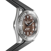 Thumbnail for Oceaneva Mens Deep Marine Explorer II Coffee Brown Damascus Steel Dial Watch Rubber - DM200CFDM Automatic watches, Black FKM rubber strap, damascus steel, Damascus Steel Watch, Diver watch