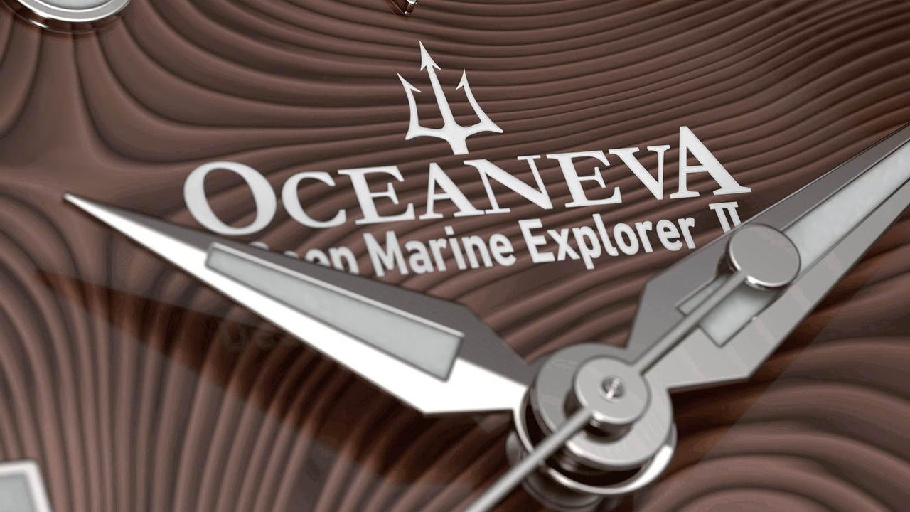 Oceaneva Mens Deep Marine Explorer II Coffee Brown Damascus Steel Dial Watch Rubber - DM200CFDM Automatic watches, Black FKM rubber strap, damascus steel, Damascus Steel Watch, Diver watch