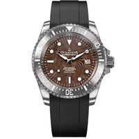 Thumbnail for Oceaneva Mens Deep Marine Explorer II Coffee Brown Damascus Steel Dial Watch Rubber - DM200CFDM Automatic watches, Black FKM rubber strap, damascus steel, Damascus Steel Watch, Diver watch
