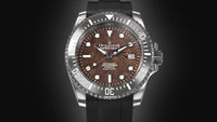 Thumbnail for Oceaneva Mens Deep Marine Explorer II Coffee Brown Damascus Steel Dial Watch Rubber - DM200CFDM Automatic watches, Black FKM rubber strap, damascus steel, Damascus Steel Watch, Diver watch