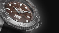 Thumbnail for Oceaneva Mens Deep Marine Explorer II Coffee Brown Damascus Steel Dial Watch Rubber - DM200CFDM Automatic watches, Black FKM rubber strap, damascus steel, Damascus Steel Watch, Diver watch