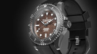 Thumbnail for Oceaneva Mens Deep Marine Explorer II Coffee Brown Damascus Steel Dial Watch Rubber - DM200CFDM Automatic watches, Black FKM rubber strap, damascus steel, Damascus Steel Watch, Diver watch