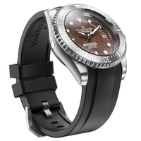 Thumbnail for Oceaneva Mens Deep Marine Explorer II Coffee Brown Damascus Steel Dial Watch Rubber - DM200CFDM Automatic watches, Black FKM rubber strap, damascus steel, Damascus Steel Watch, Diver watch