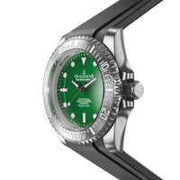 Thumbnail for Oceaneva Mens Deep Marine Explorer II Damascus Steel Watch Green Dial - DM200GR Automatic watches, Black FKM rubber strap, damascus steel, Damascus Steel Watch, Diver watch